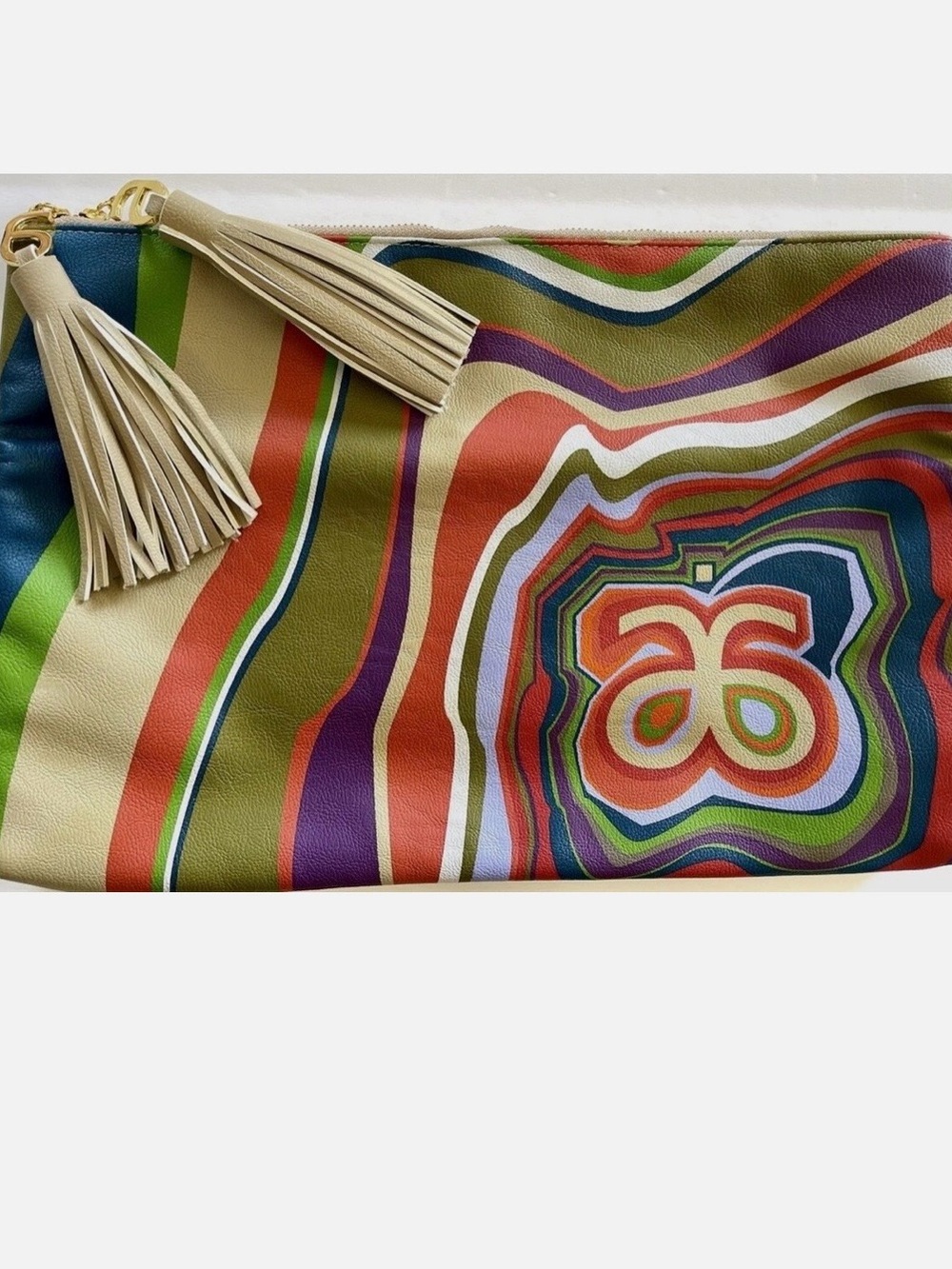 Arbonne Multicolor Striped Leather Tassel Clutch - Green, Blue, Purple, Red